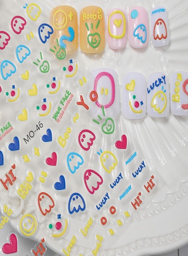 Dedyel Cute Face Nail Stickers 5D Embossed Simple Graffiti Self-Adhesive Stickers for Nail Art Decoration for Men Women Couples - Image 1